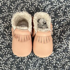 Pink Baby Moccasins with Fringe